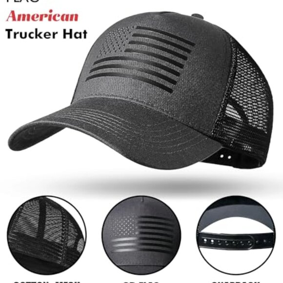 American Flag Trucker Hat Snapback Baseball Cap Breathable Mesh Adjustable - Picture 6 of 8